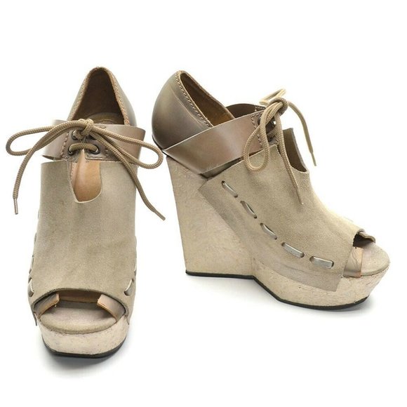 Acne Studio Taupe Leather Lace Up Platform Heels 38 - Picture 2 of 7